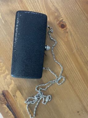 Kate Landry Metallic Sparkle Hard Case Structed Clutch Embellished Clasp prom